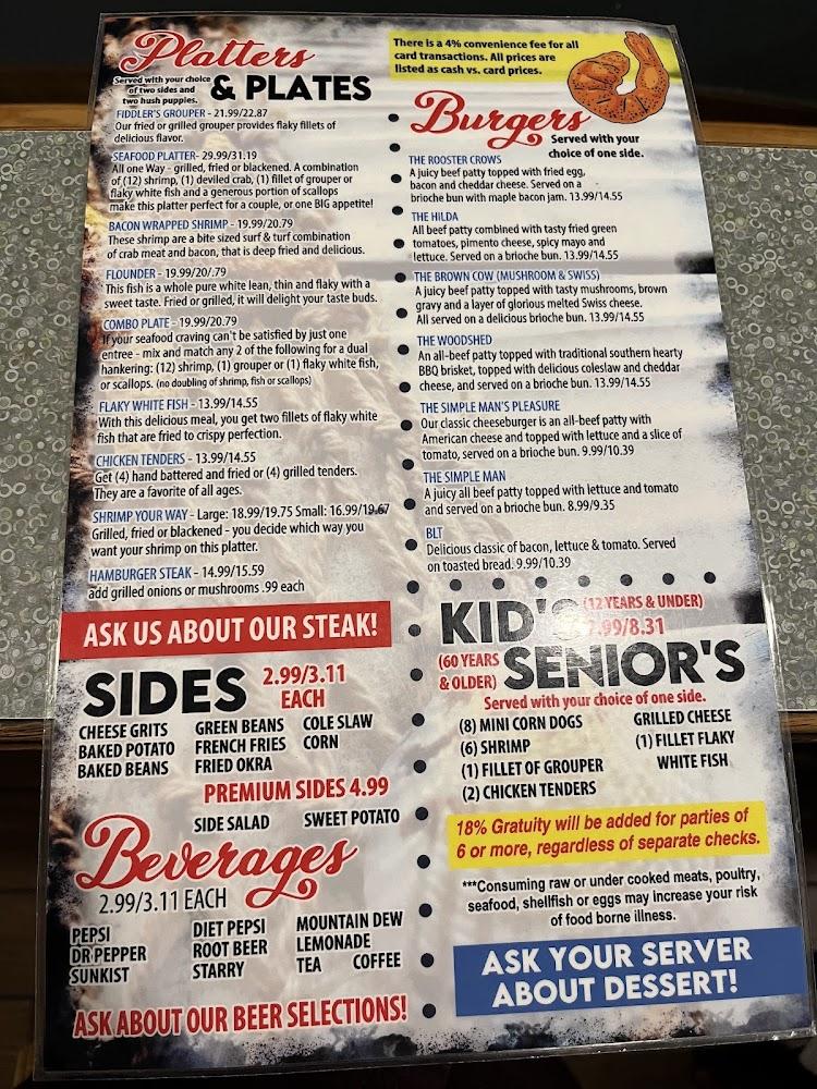 Fiddler's Steamhouse & Oyster Bar Menu
